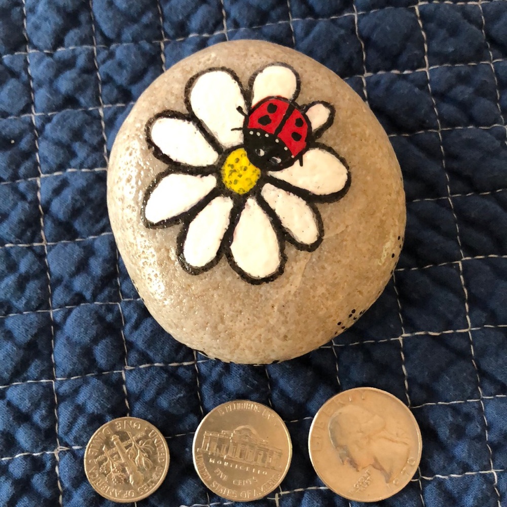 HAND PAINTED LADYBUG  DAISY ROCK - Picture 2 of 7